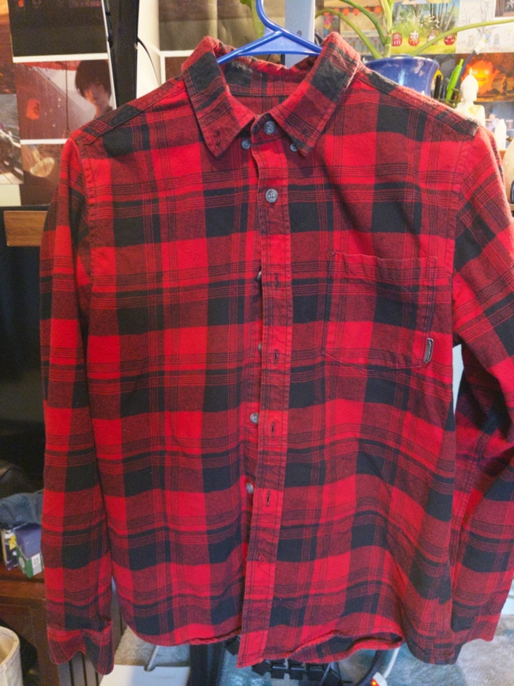 Eddie Bauer Red and Black Plaid Button-Down Shirt